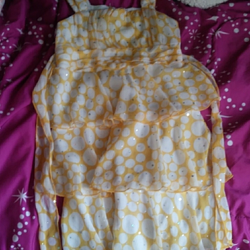 Yellow Polka-Dotted Dress,Short Sleeve,Formal